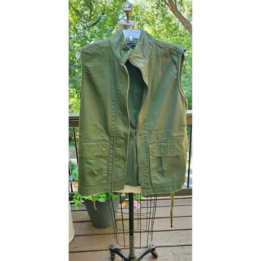 Harlowe & Graham Womens Olive Green Utility Cargo Vest Cotton Size Medium